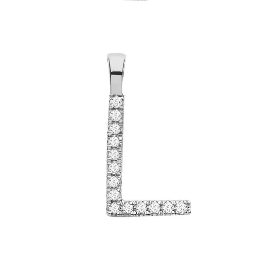 Diamond Initial Pendant - White Gold Letter L