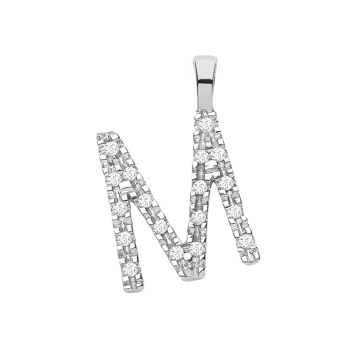 Diamond Initial Pendant - White Gold Letter M