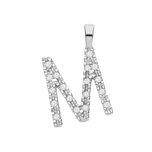 Diamond Initial Pendant - White Gold Letter M