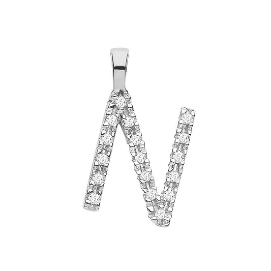 Diamond Initial Pendant - White Gold Letter N