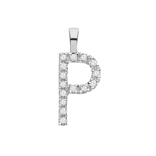 Diamond Initial Pendant - White Gold Letter P