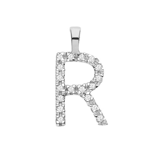 Diamond Initial Pendant - White Gold Letter R