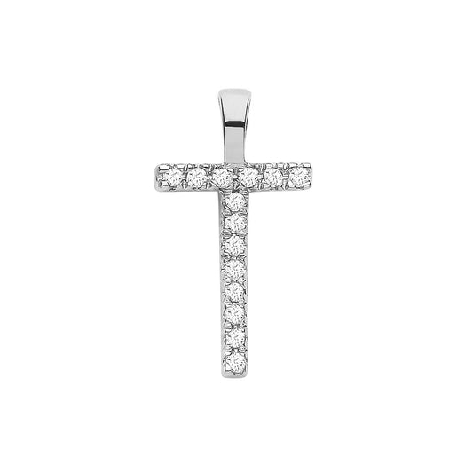 Diamond Initial Pendant - White Gold Letter T