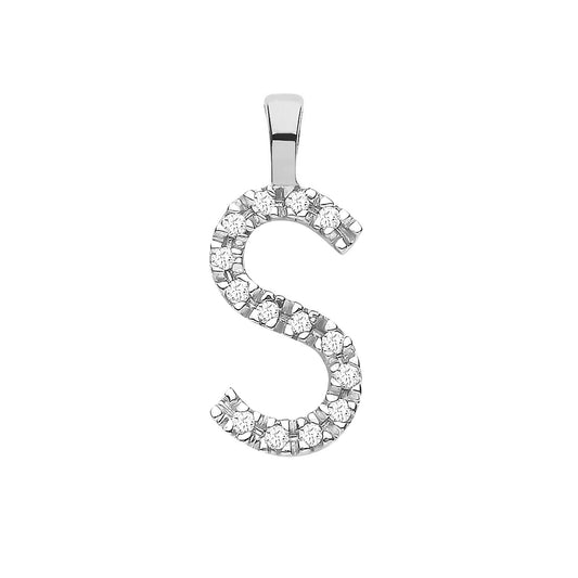 Diamond Initial Pendant - White Gold Letter S
