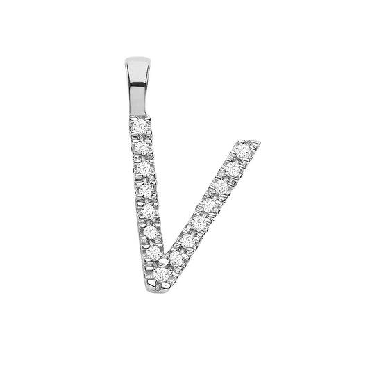 Diamond Initial Pendant - White Gold Letter V